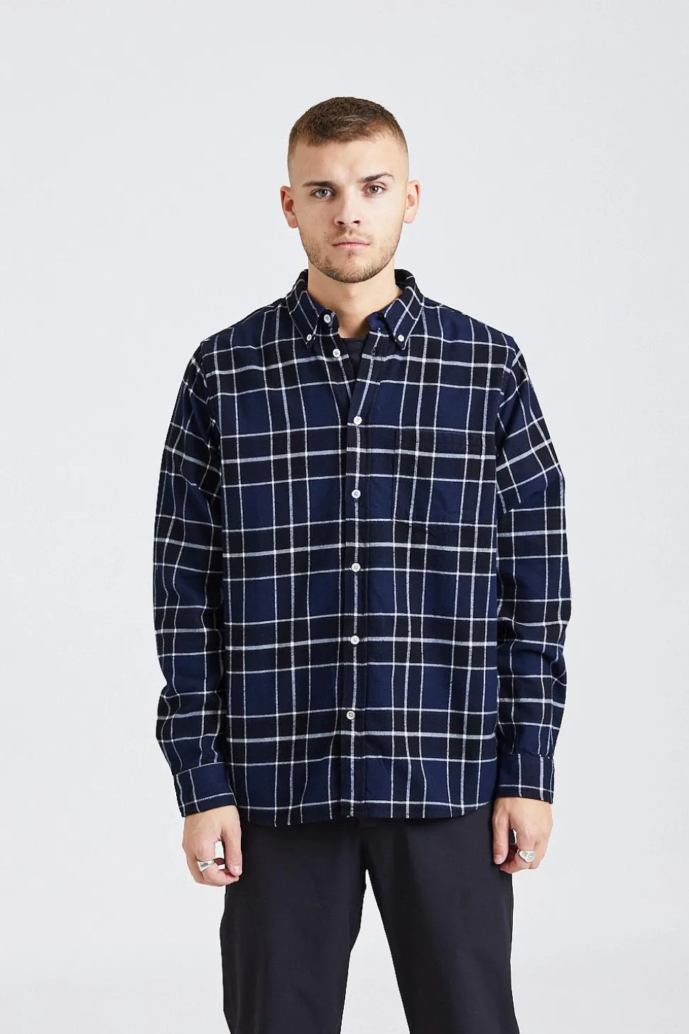Anton Brushed Flannel Check Dark Navy