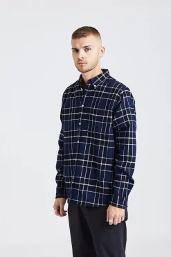 Anton Brushed Flannel Check Dark Navy