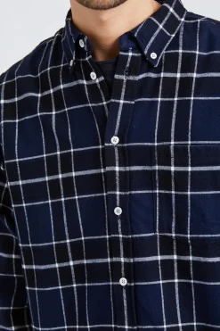 Anton Brushed Flannel Check Dark Navy