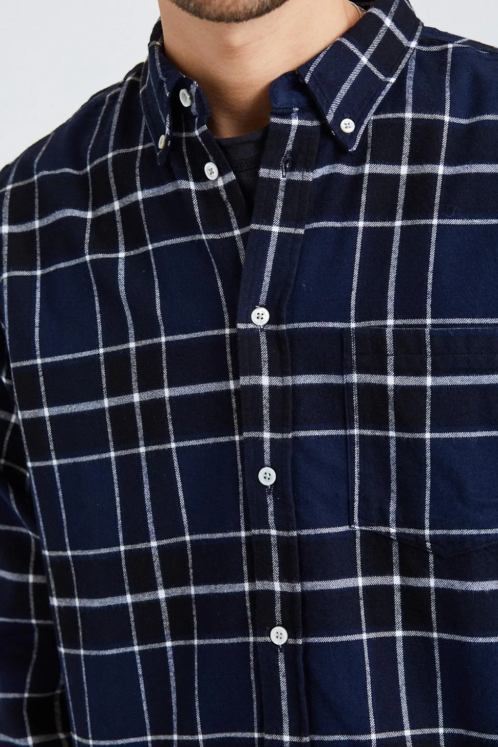 Anton Brushed Flannel Check Dark Navy