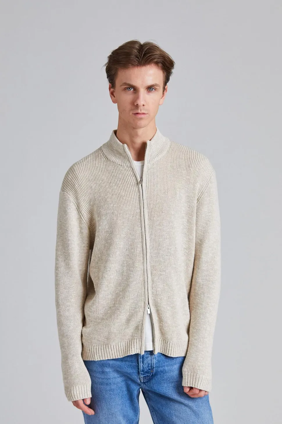 Atlantic Zip Cardigan Sand Mix