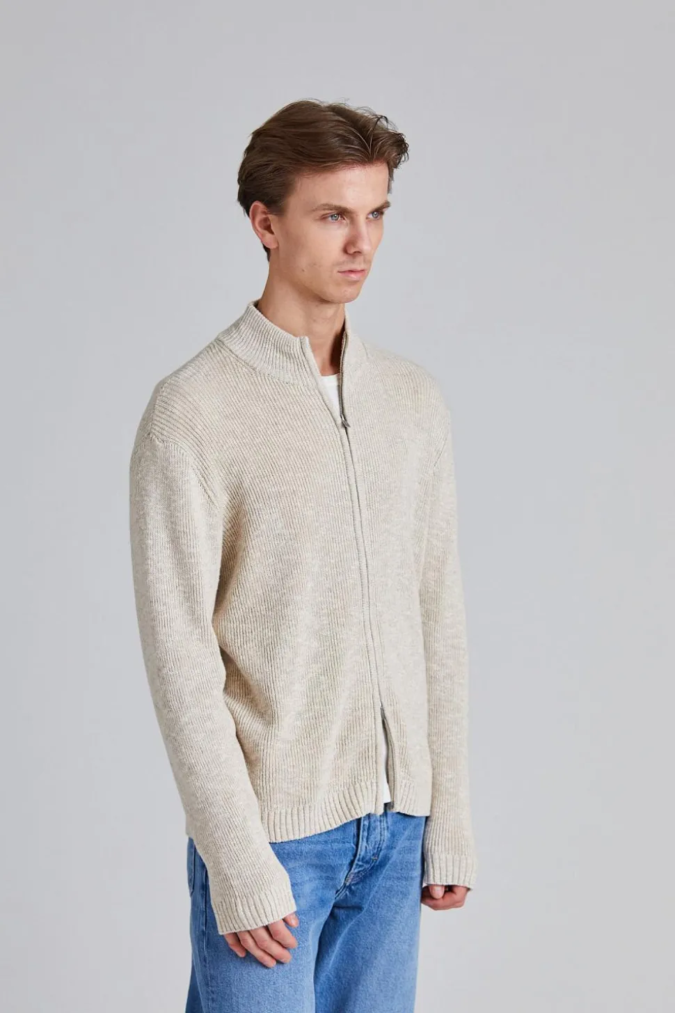 Atlantic Zip Cardigan Sand Mix