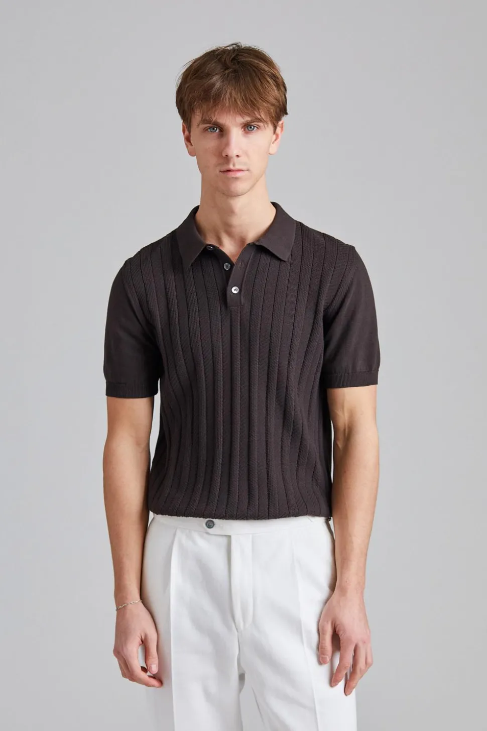 Barto Stripe Poloshirt Brown Elk