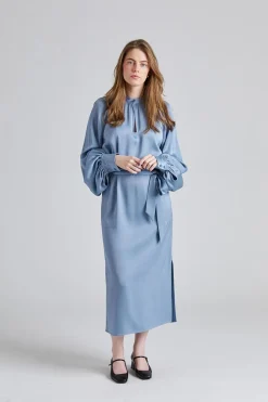 Belted Long Sleeve Dress Air Blue