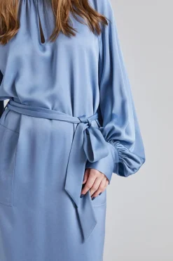 Belted Long Sleeve Dress Air Blue