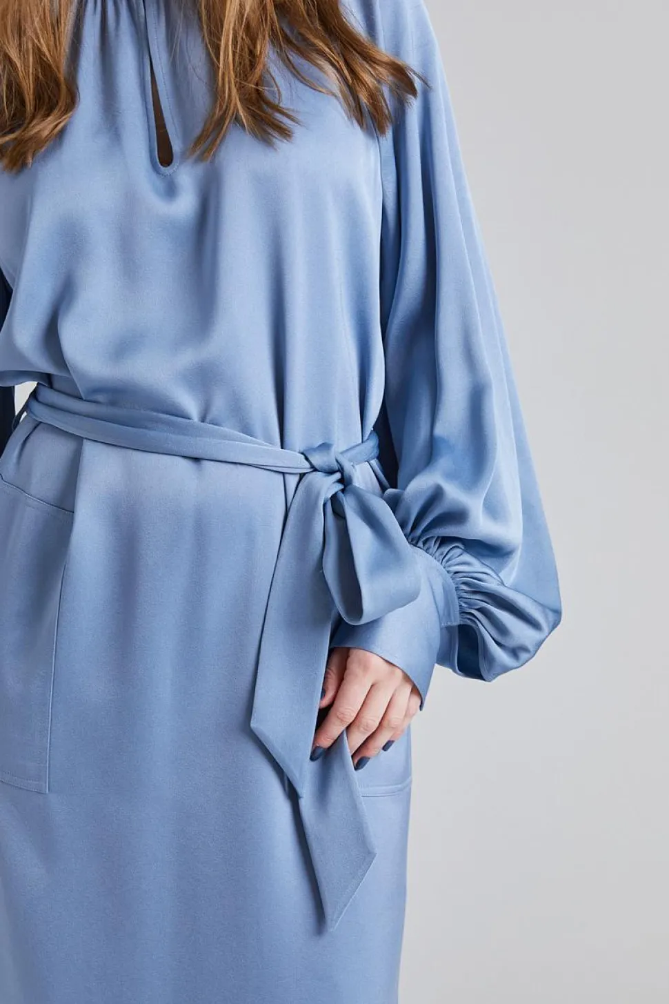 Belted Long Sleeve Dress Air Blue