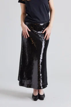 Bias Cut Sequin Skirt Jet Black