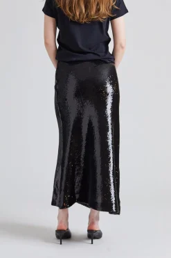 Bias Cut Sequin Skirt Jet Black