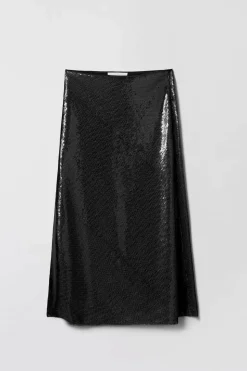 Bias Cut Sequin Skirt Jet Black
