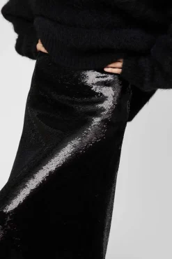 Bias Cut Sequin Skirt Jet Black