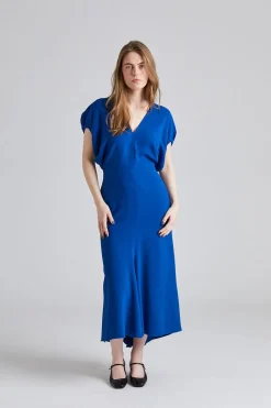 Blouson Detail Midi Dress Sapphire Blue