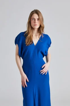 Blouson Detail Midi Dress Sapphire Blue