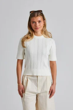 Braid Knit T-Shirt Pearl White