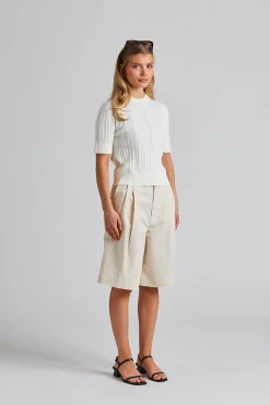 Braid Knit T-Shirt Pearl White