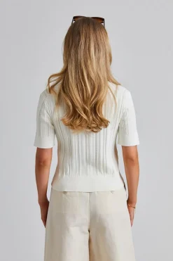 Braid Knit T-Shirt Pearl White