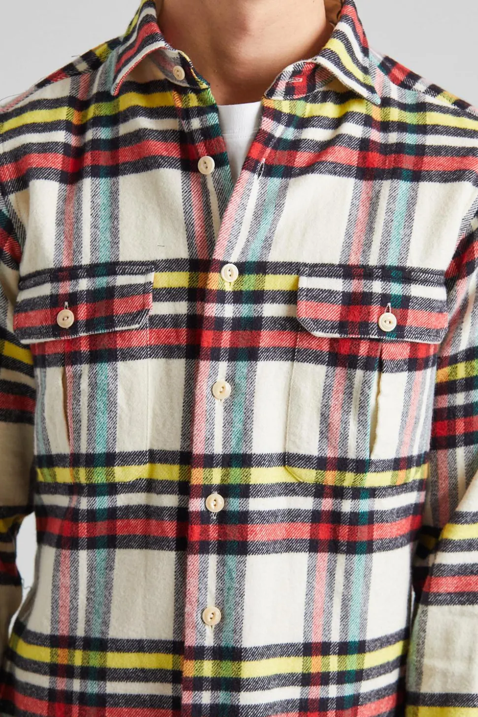 Brushed Cotton Work Shirt Ecru Check