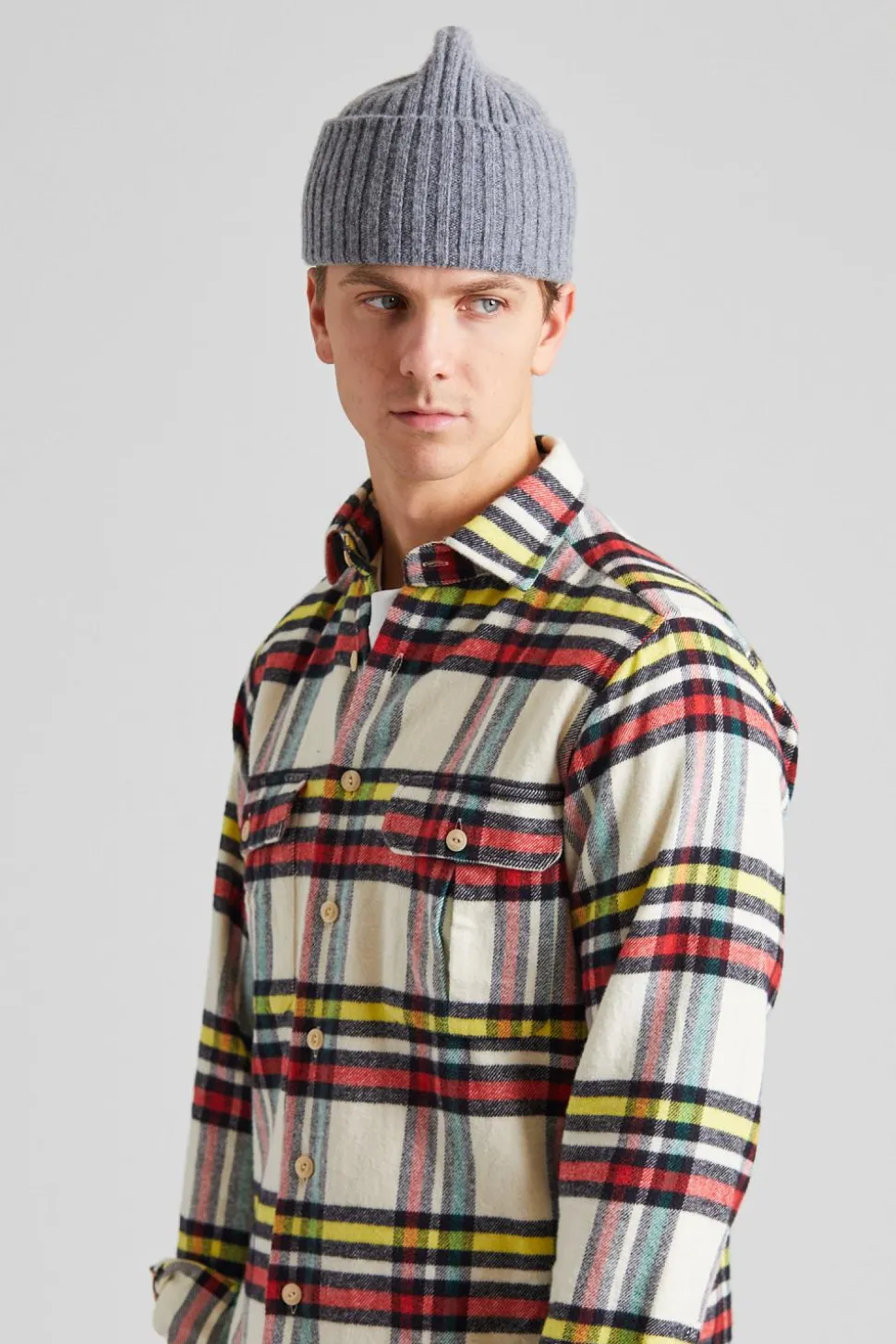 Brushed Cotton Work Shirt Ecru Check