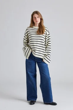 Cape Cod Cotton Sweater Cream Black Stripe