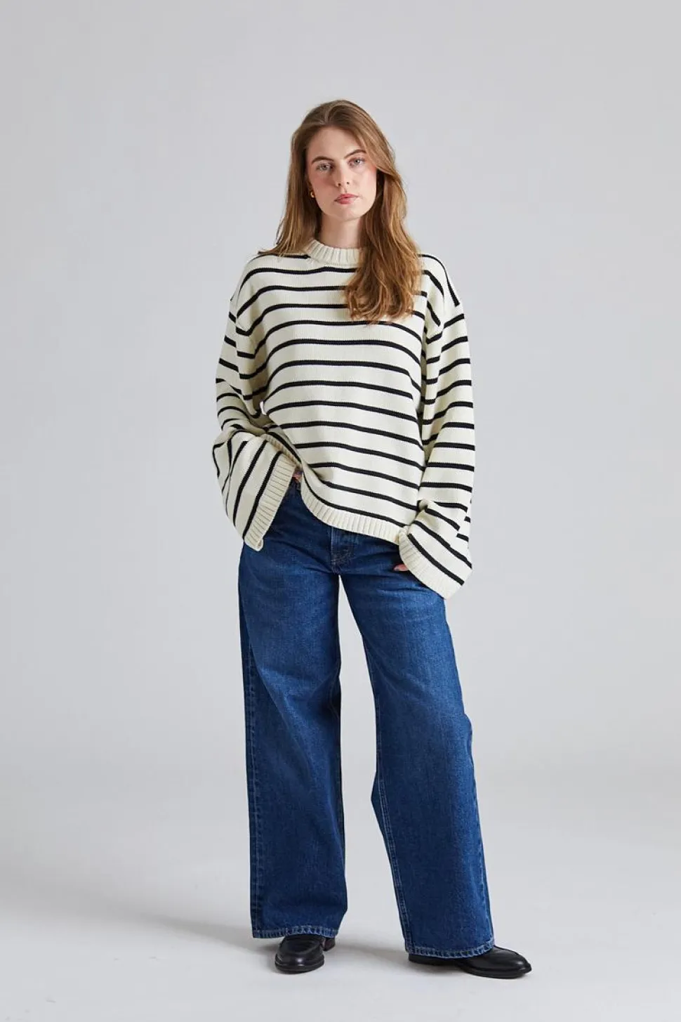 Cape Cod Cotton Sweater Cream Black Stripe