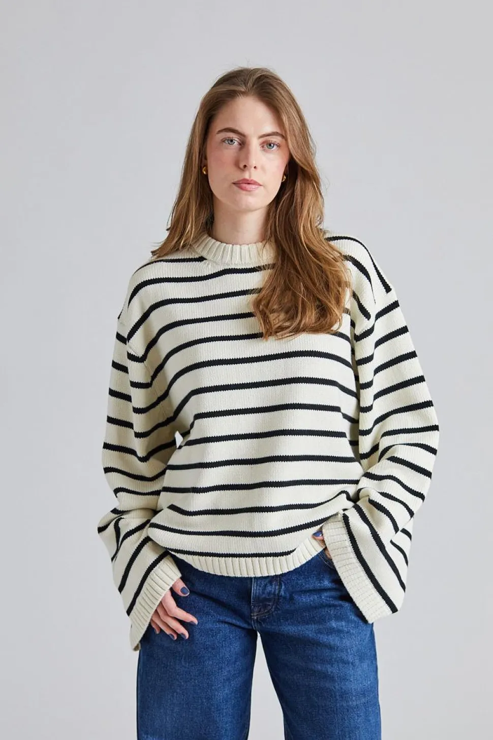Cape Cod Cotton Sweater Cream Black Stripe
