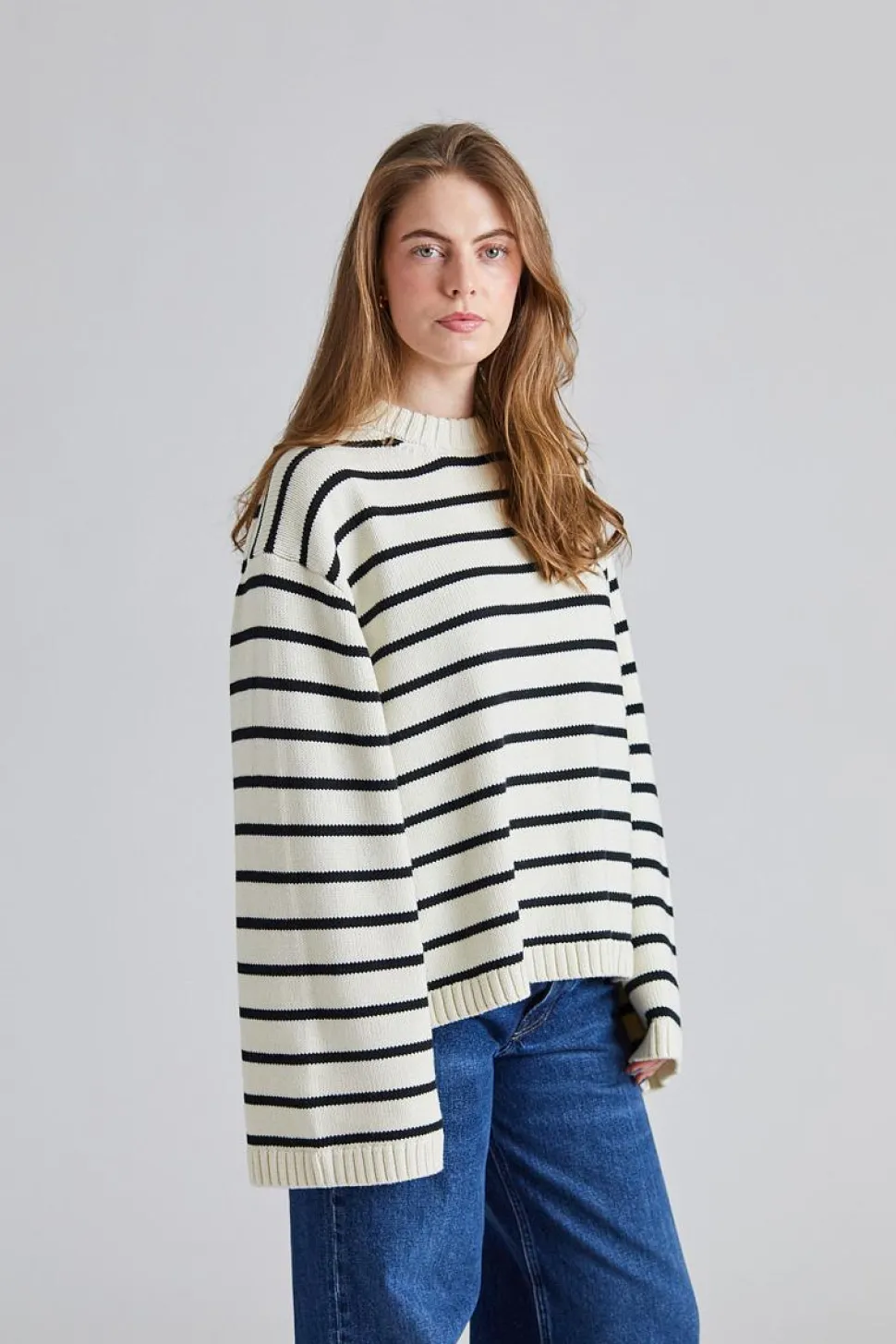 Cape Cod Cotton Sweater Cream Black Stripe