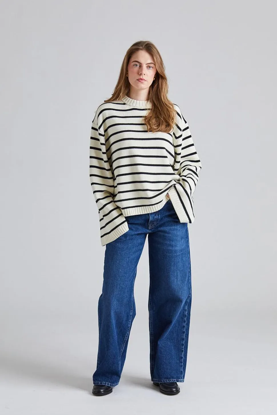 Cape Cod Cotton Sweater Cream Black Stripe