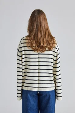 Cape Cod Cotton Sweater Cream Black Stripe