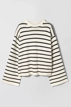 Cape Cod Cotton Sweater Cream Black Stripe