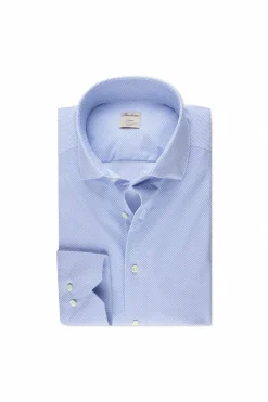 Casual Light Blue Patterned Jersey Shirt Slim