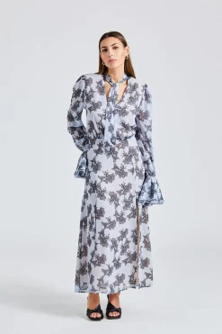 Chiffon Bow Midi Dress Delicate Lace