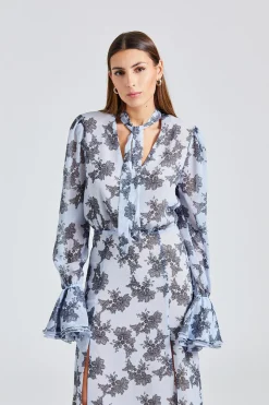Chiffon Bow Midi Dress Delicate Lace