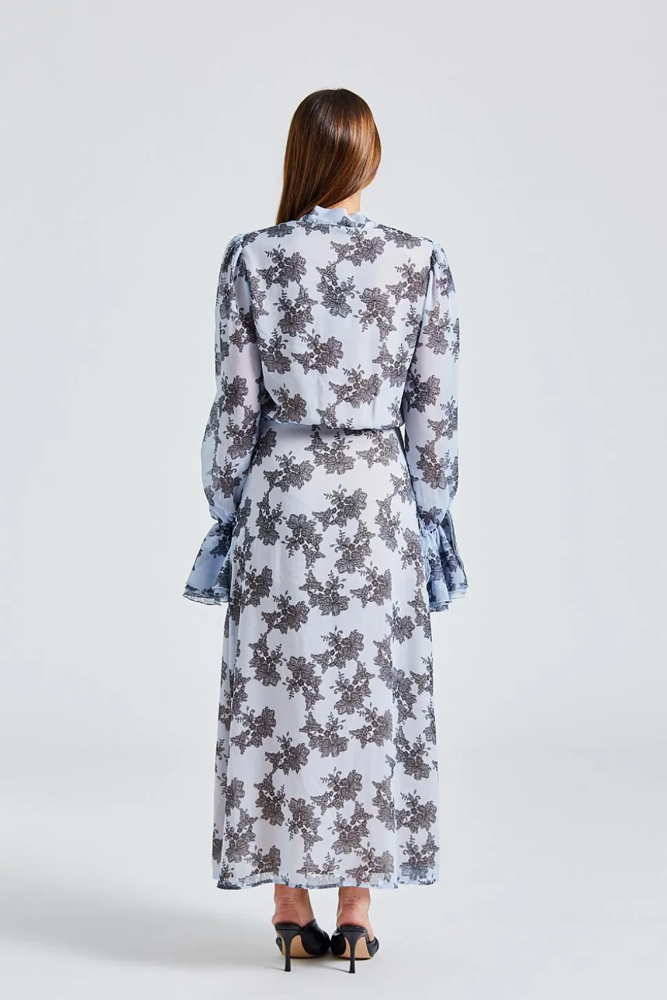 Chiffon Bow Midi Dress Delicate Lace