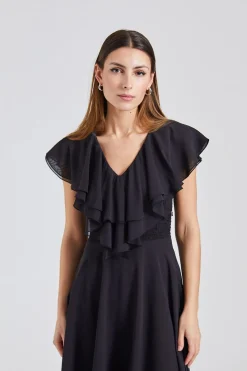 Chiffon Wide Ruffle Dress Black
