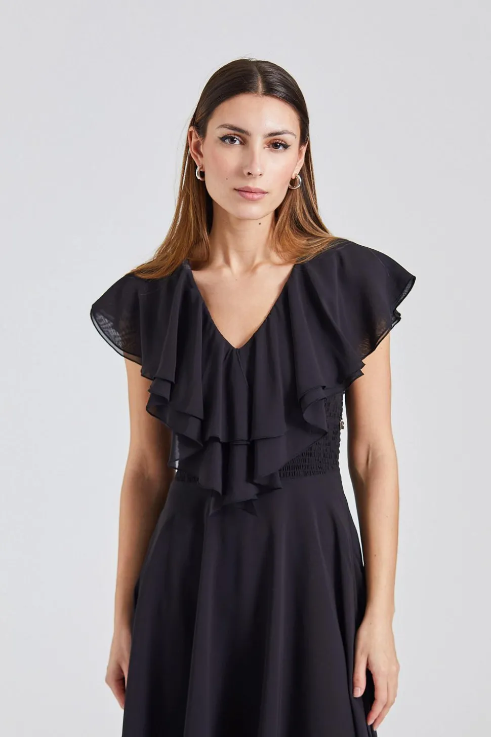 Chiffon Wide Ruffle Dress Black