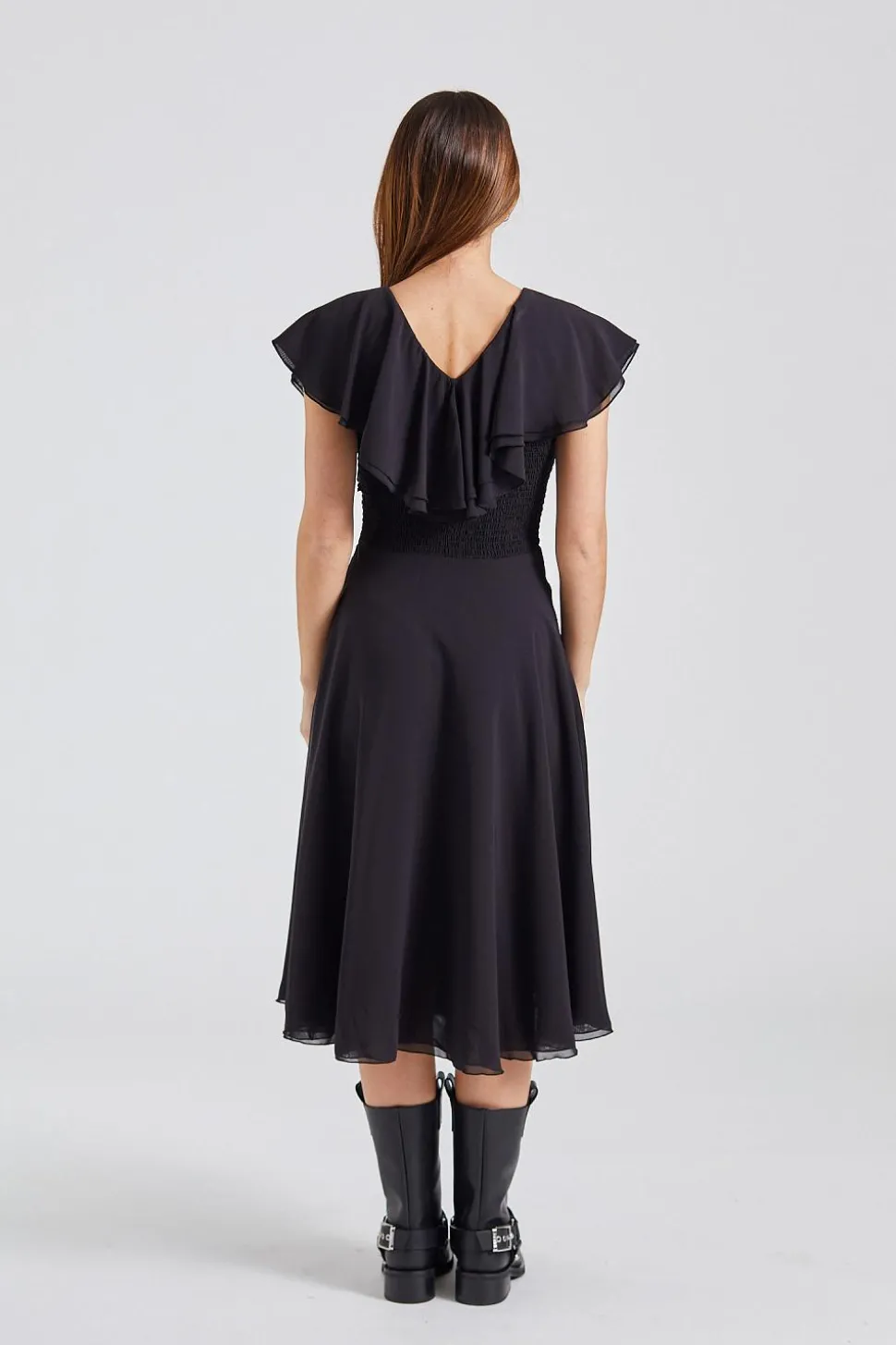 Chiffon Wide Ruffle Dress Black