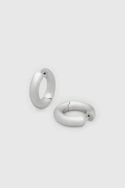 Chunky Hoops Satin Medium Silver