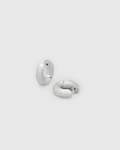 Chunky Hoops Satin Small Silver