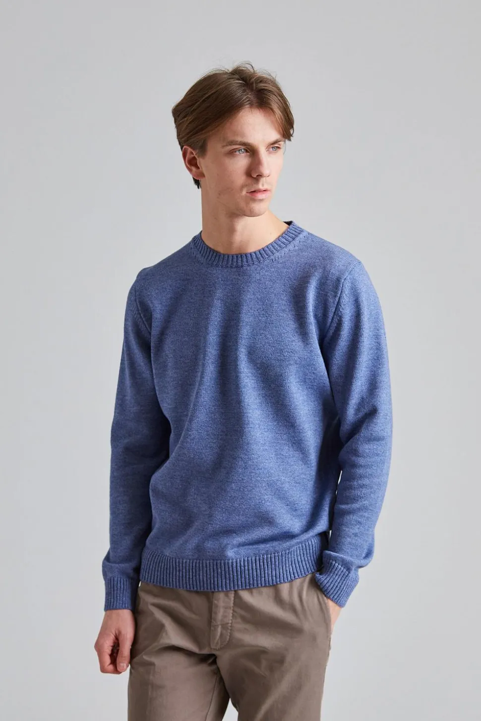 Chunky Merino Crew Neck Blue Melange