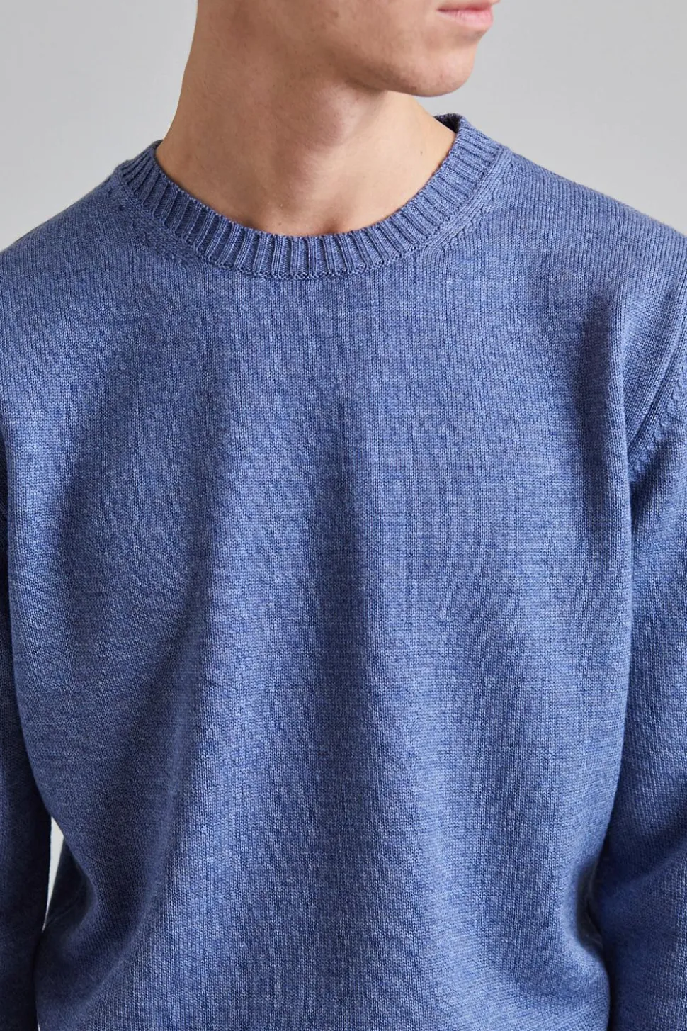 Chunky Merino Crew Neck Blue Melange