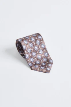 Classic Printed Flower Tie Brown