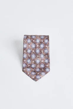 Classic Printed Flower Tie Brown