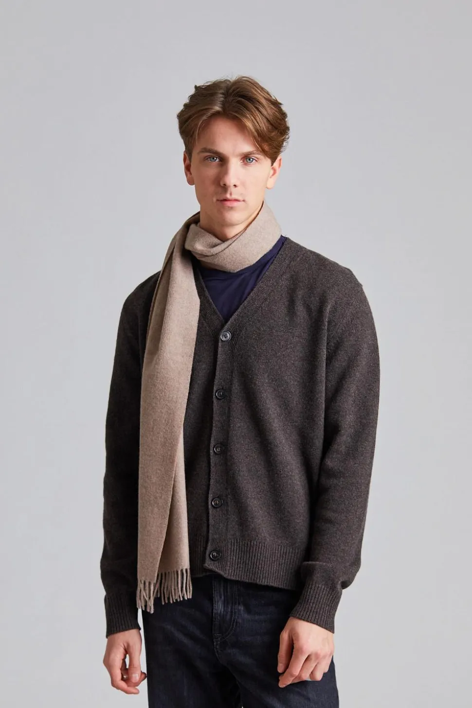 Classic Woven Scarf in Plain Melange Beige
