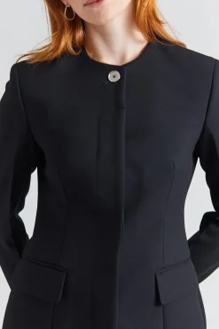 Collarless Cinched Buckled Slouch Suit Black