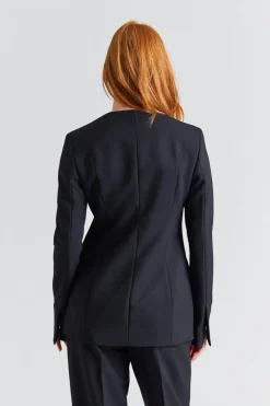 Collarless Cinched Buckled Slouch Suit Black