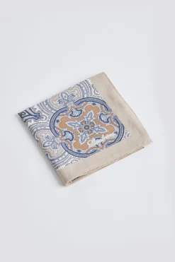Cotton Bandana Ecru with Blue Flowers