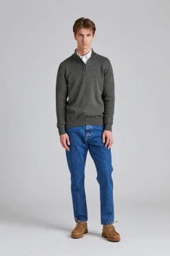 Cotton Half Zip Dk Olive