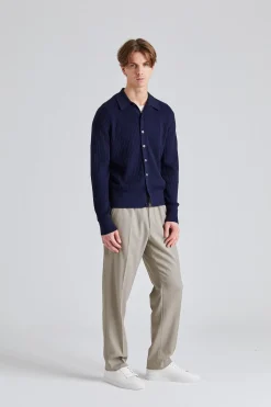 Cotton Merino Knit Shirt Navy