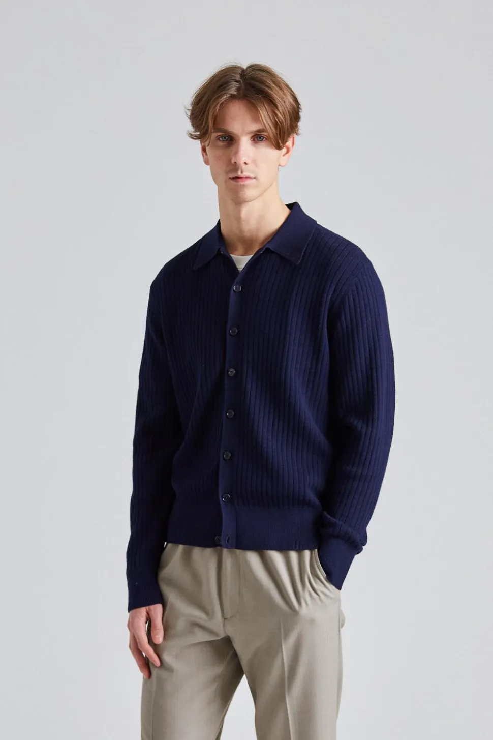 Cotton Merino Knit Shirt Navy