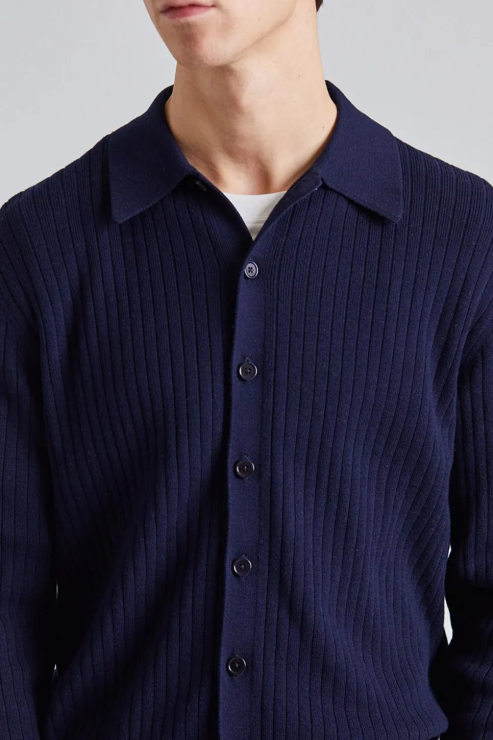 Cotton Merino Knit Shirt Navy