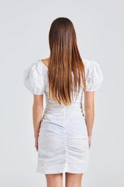 Cotton Poplin Gathered U-Neck Mini Dress Bright White